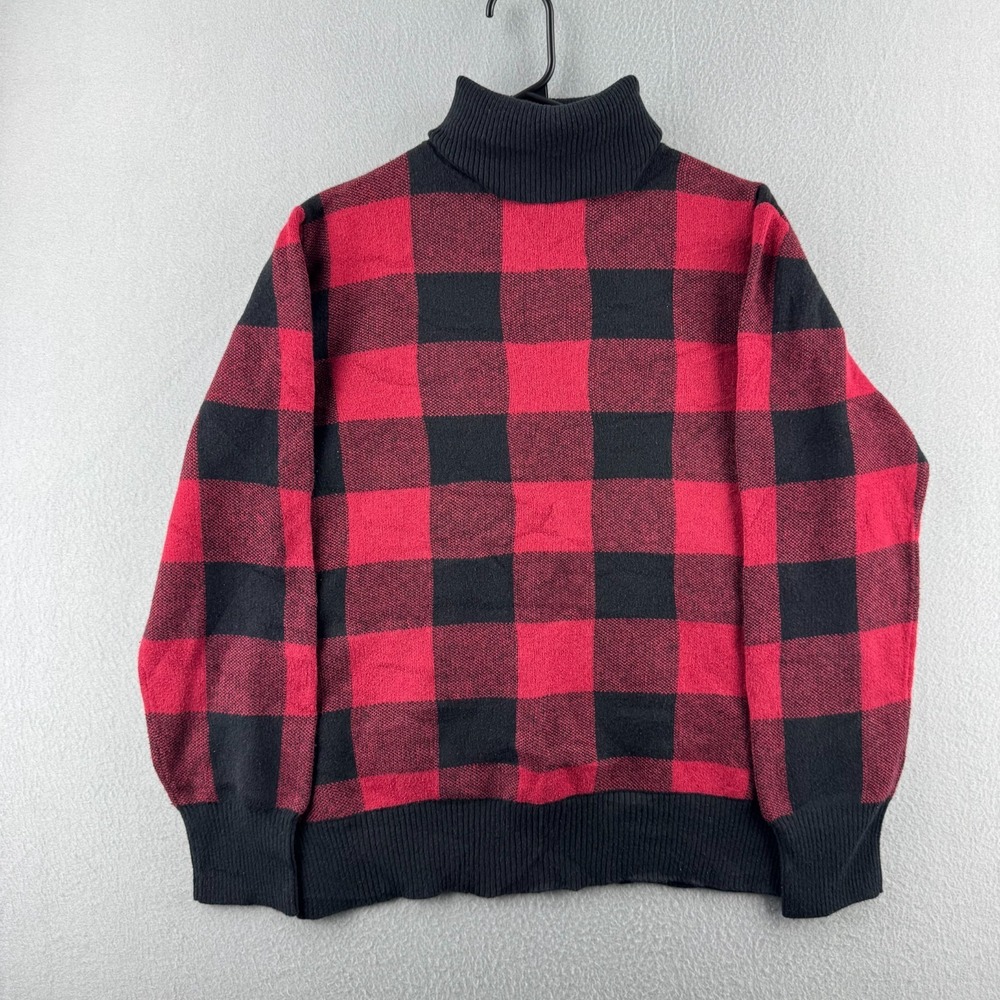 LL Bean Sweater Womens Large Buffalo Plaid Pullover Turtle Neck Cotton